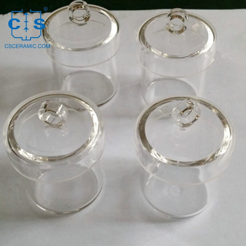 Crisol de cuarzo cónico transparente al 99,99% con tapa Crisoles de vidrio SiO2